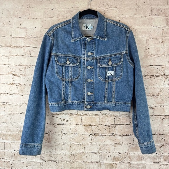 Vintage Calvin Klein Jeans Women's Medium Denim Jean Jacket Basic Cropped M USA - Picture 1 of 7